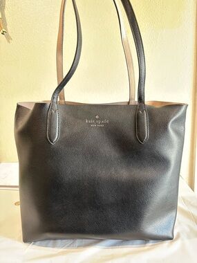 kate spade Black Leather Tote with Tan Interior Trim